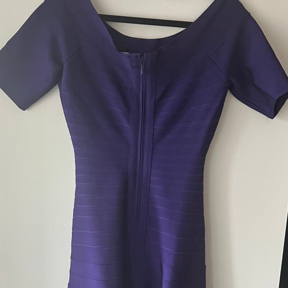 Herve Leger Liza Bandage Plum Berry Boat Neck Flared Dress Authentic - Picture 6 of 16